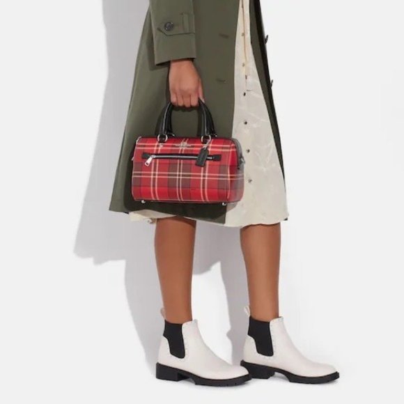 Coach Rowan Satchel Crossbody & Mini Skinny Id Case Wallet In Tartan Plaid Print - Picture 11 of 16